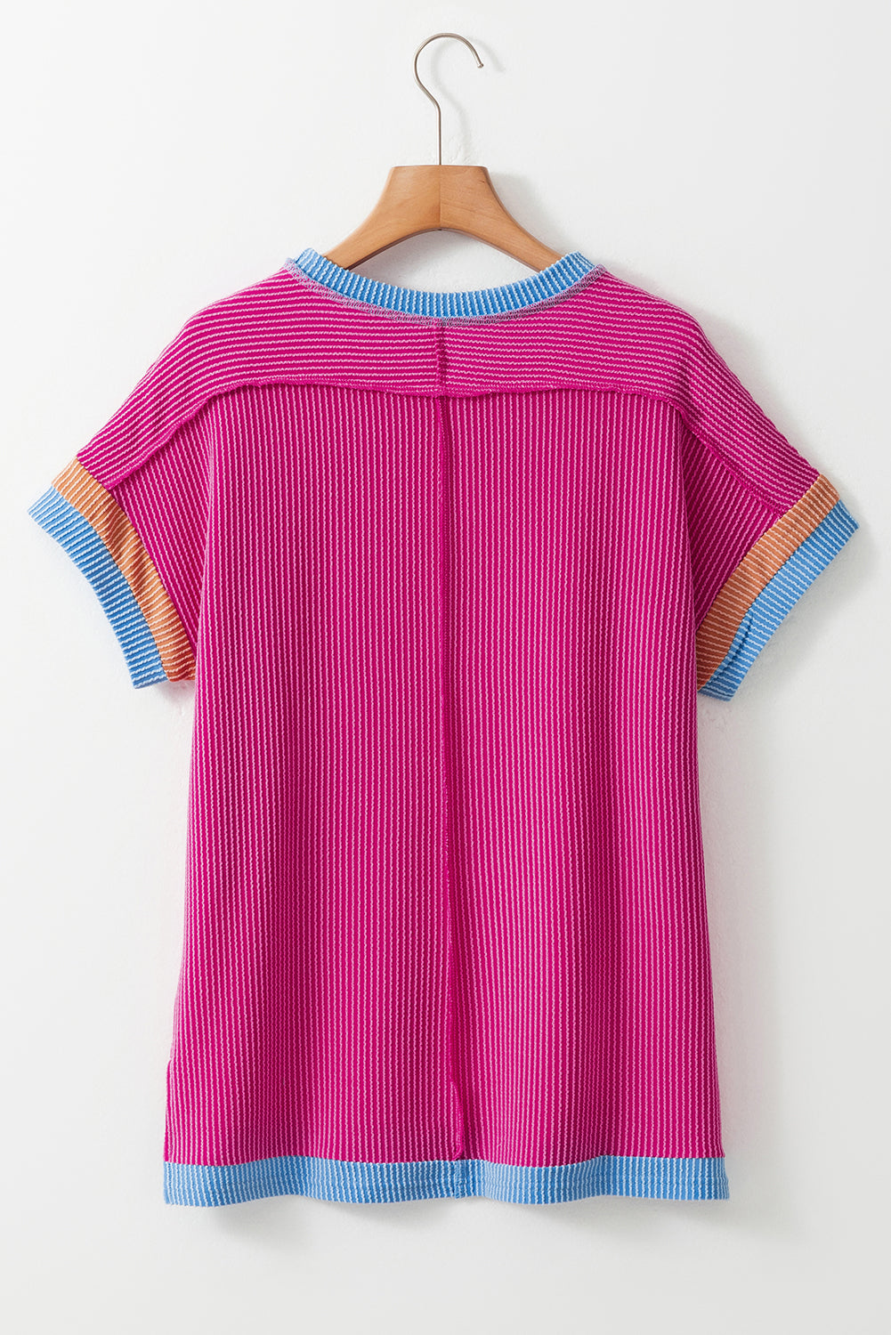 PRE-ORDER: Textured Contrast Color Round Neck T Shirt