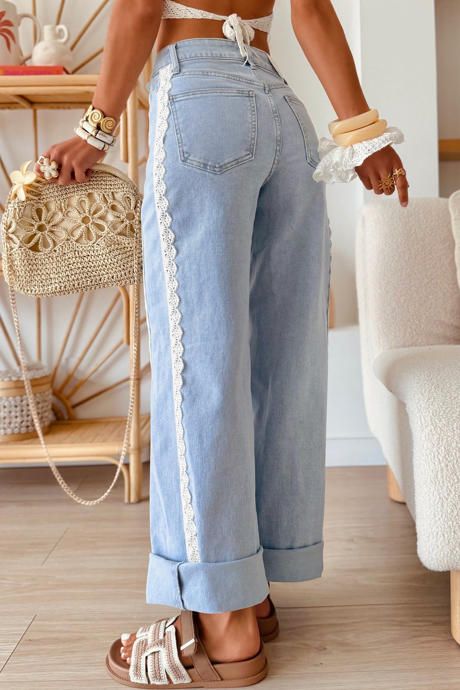 PRE-ORDER: Beau Blue Lace Trim Jeans