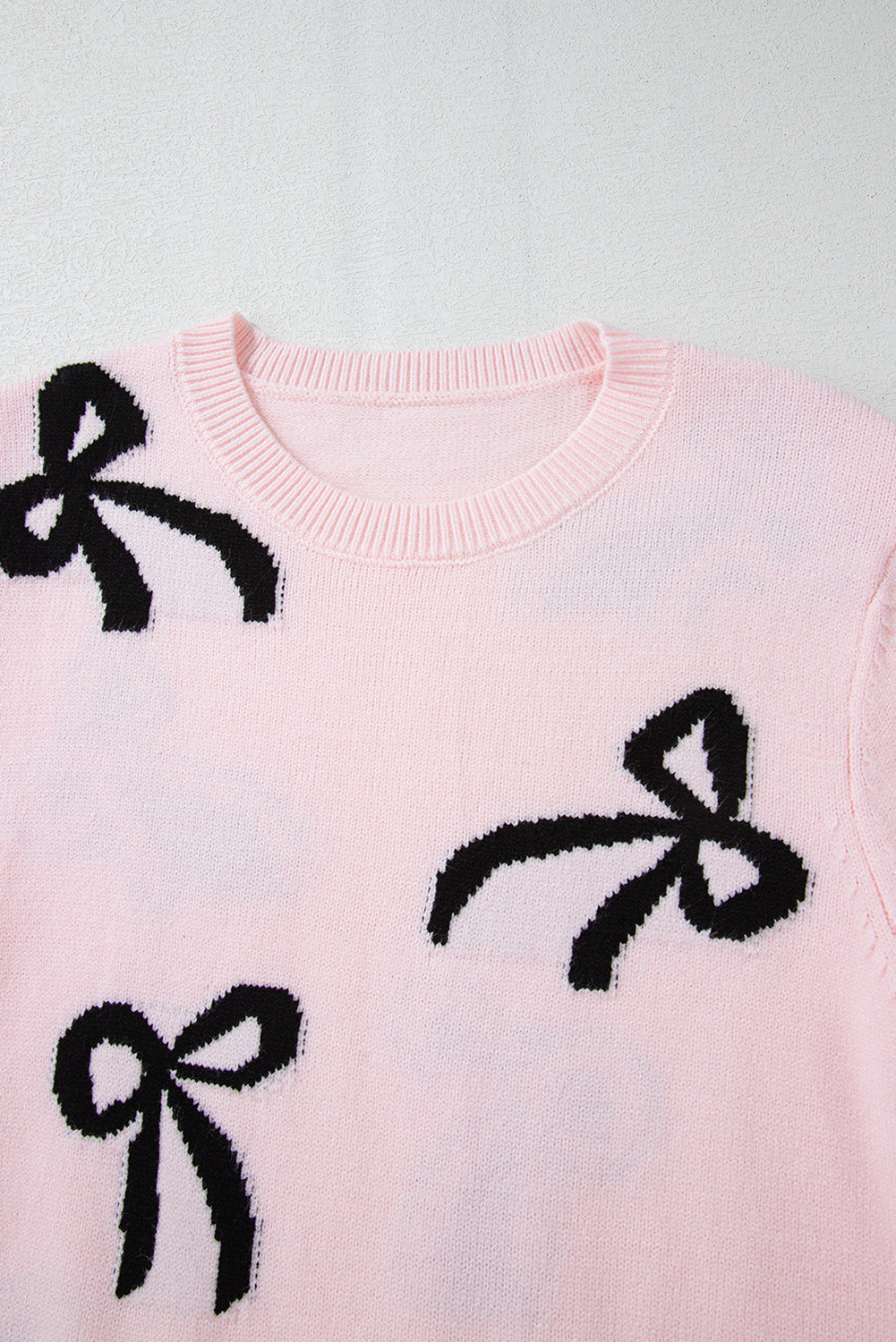 PRE-ORDER: Light Pink Bow Print Long Sleeve Loose Fit Sweater