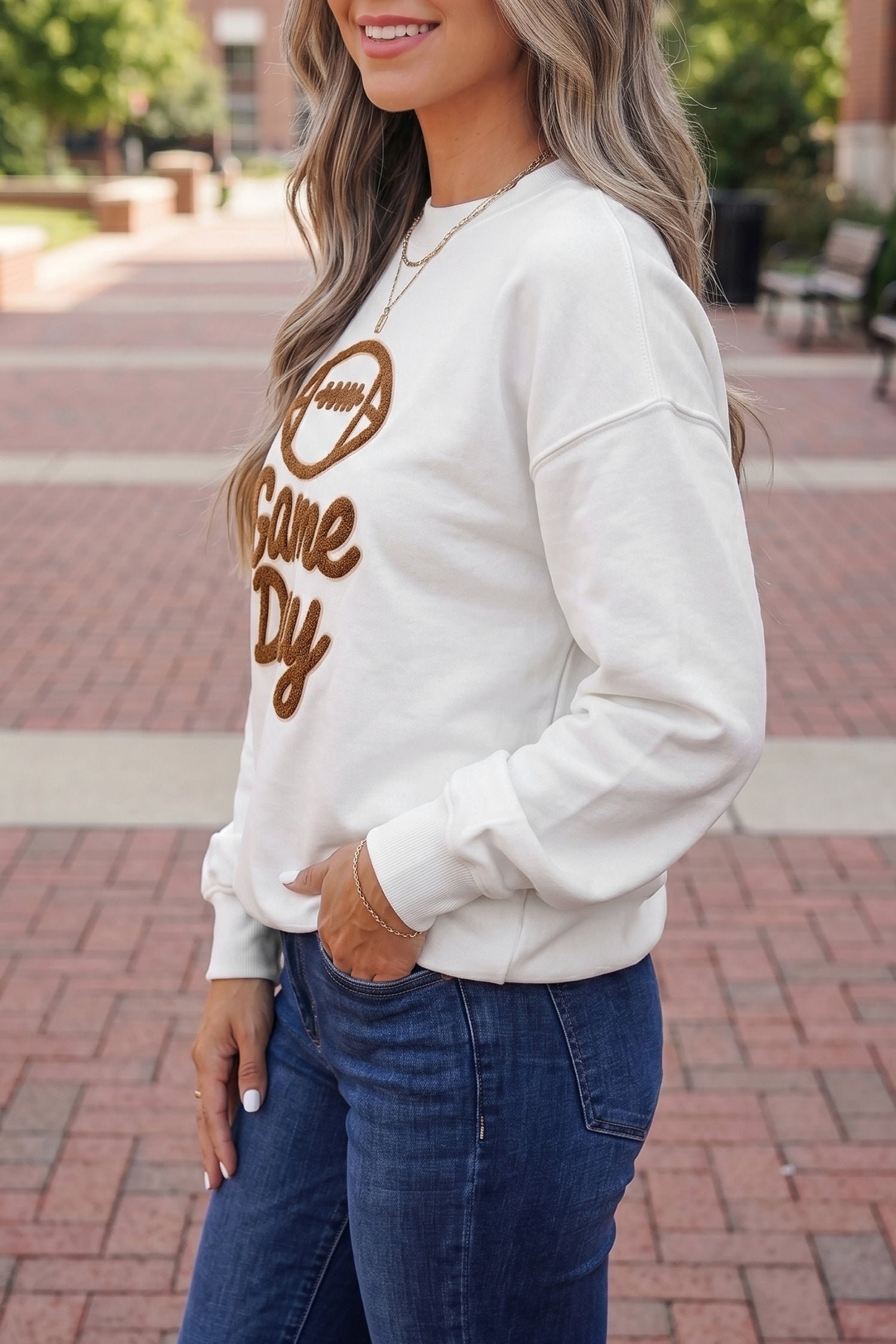 PRE-ORDER: White Embroidered Game Day Sweatshirt