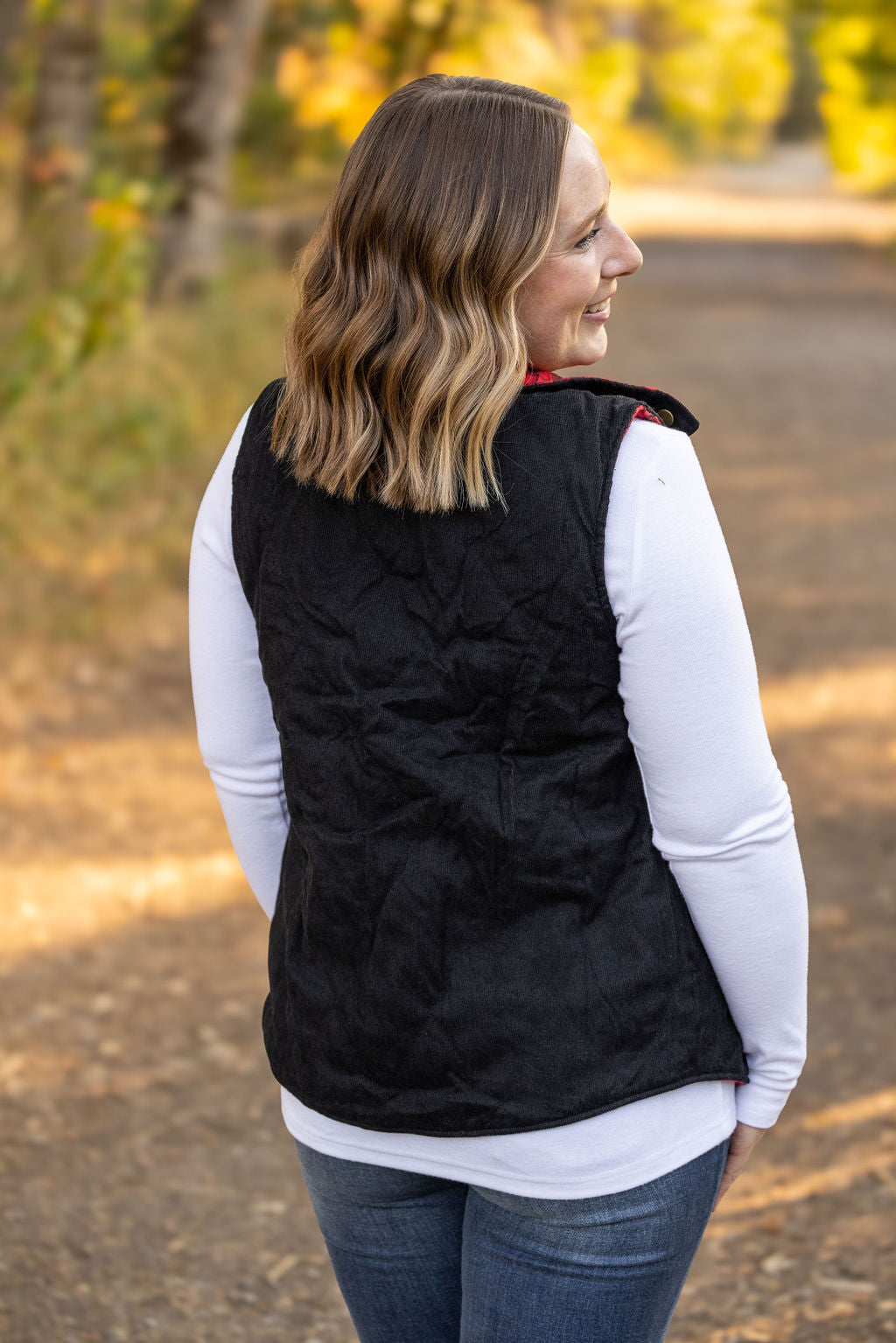 Reversible Vest - Corded Black and Plaid