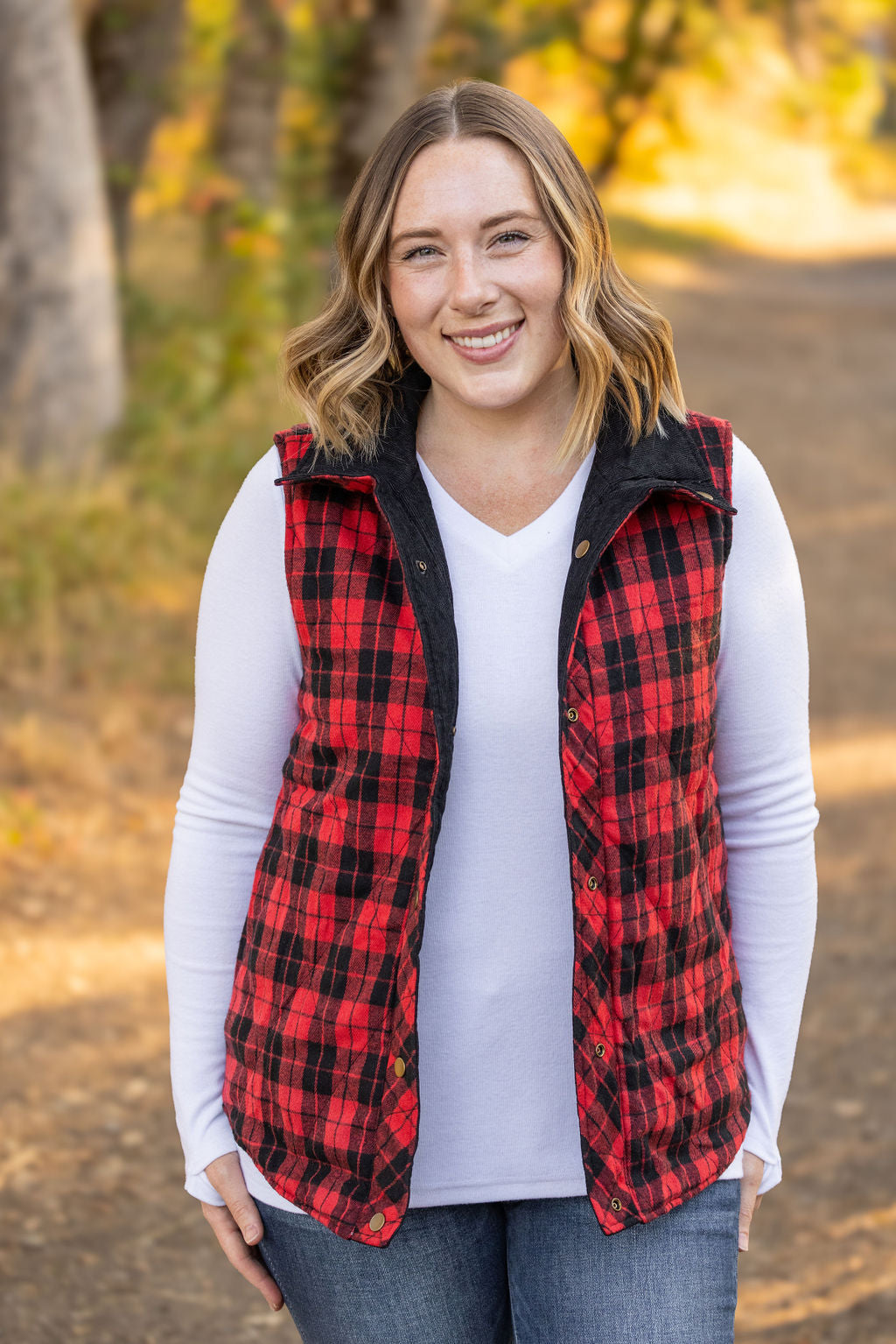 Reversible Vest - Corded Black and Plaid