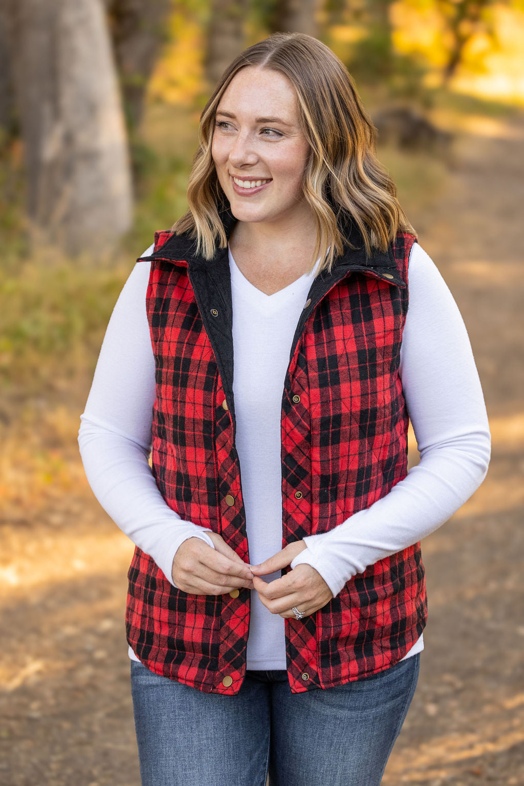 Reversible Vest - Corded Black and Plaid