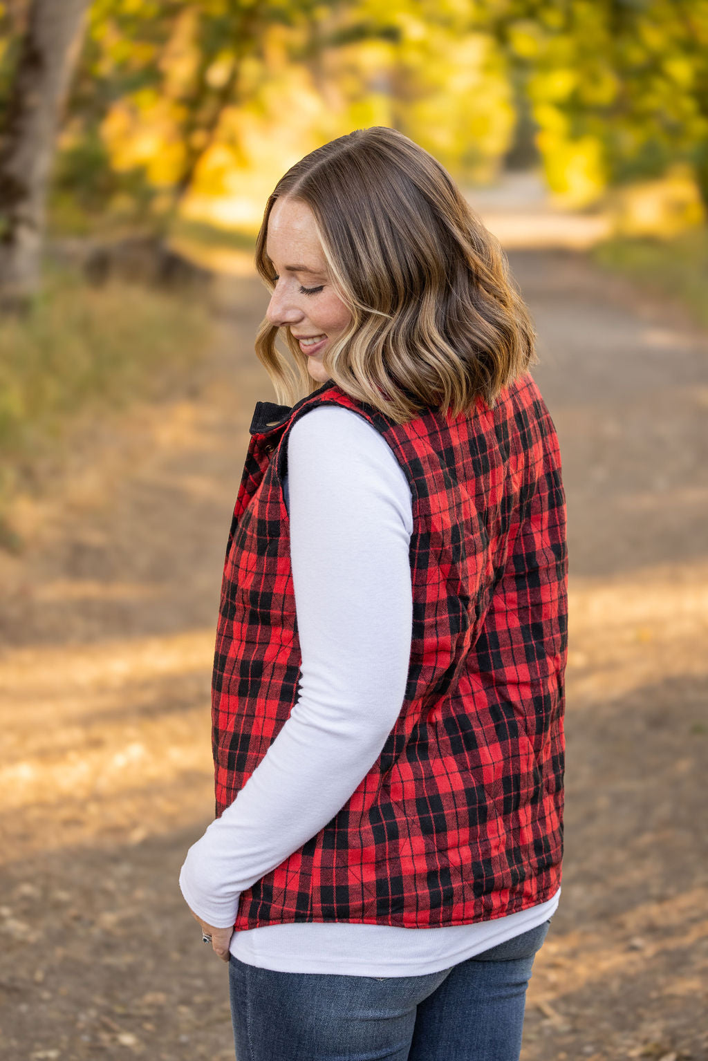 Reversible Vest - Corded Black and Plaid