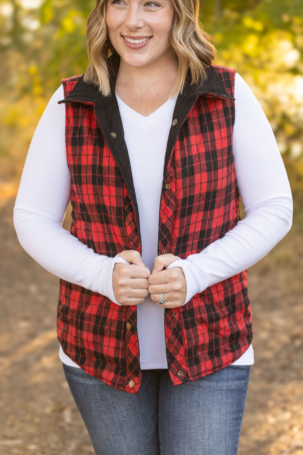 Reversible Vest - Corded Black and Plaid