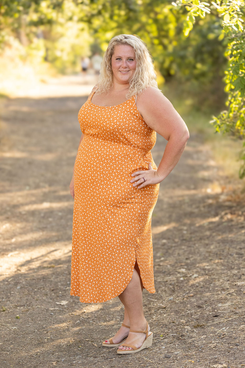 Reagan Ribbed Midi Dress - Pumpkin Floral