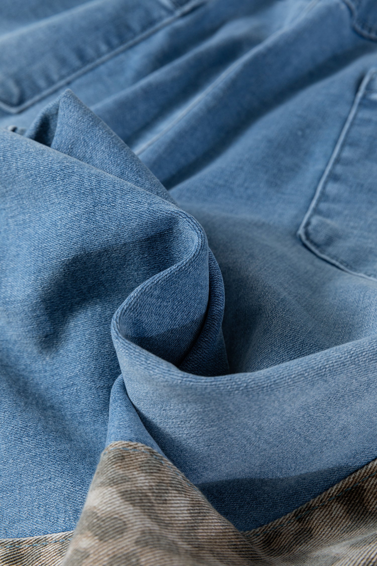 PRE-ORDER: Beau Blue Drawstring Elastic Waist Leopard Striped Side Panel Wide Leg Jeans