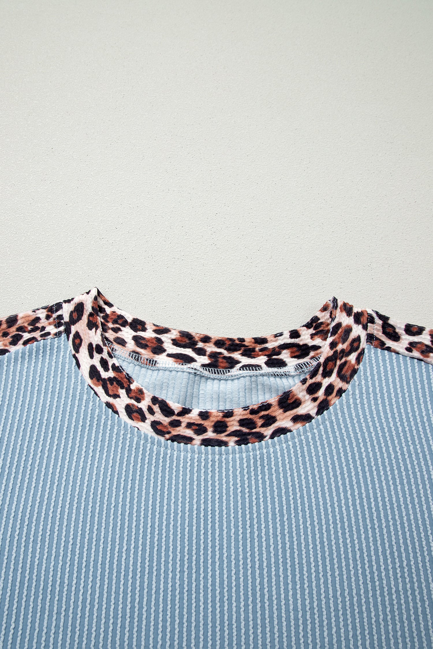 Light Grey Leopard Trim Twist Ribbed Short Set