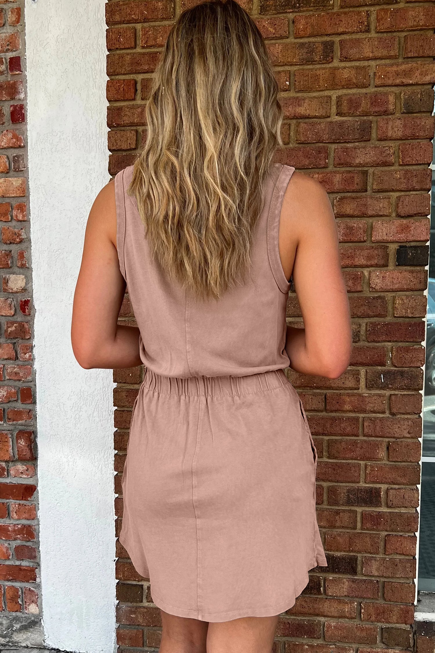 PRE-ORDER: Mineral Wash Elastic Waist Sleeveless Mini Dress