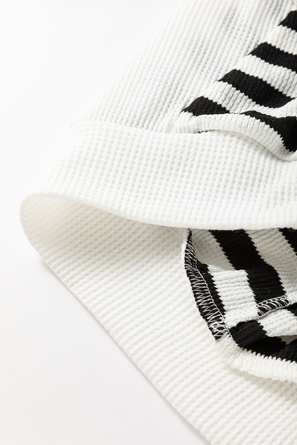 Black White Striped Waffle Patchwork Baggy Hooded Top