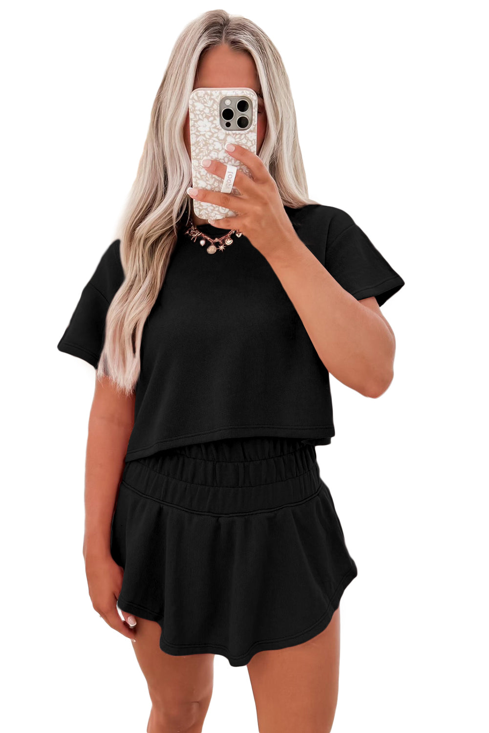 PRE-ORDER: Cropped Tee and Ruffle High Waist Skort Set