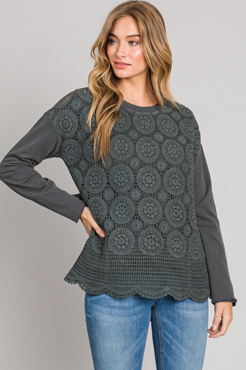 Crochet Trimmed French Terry Top