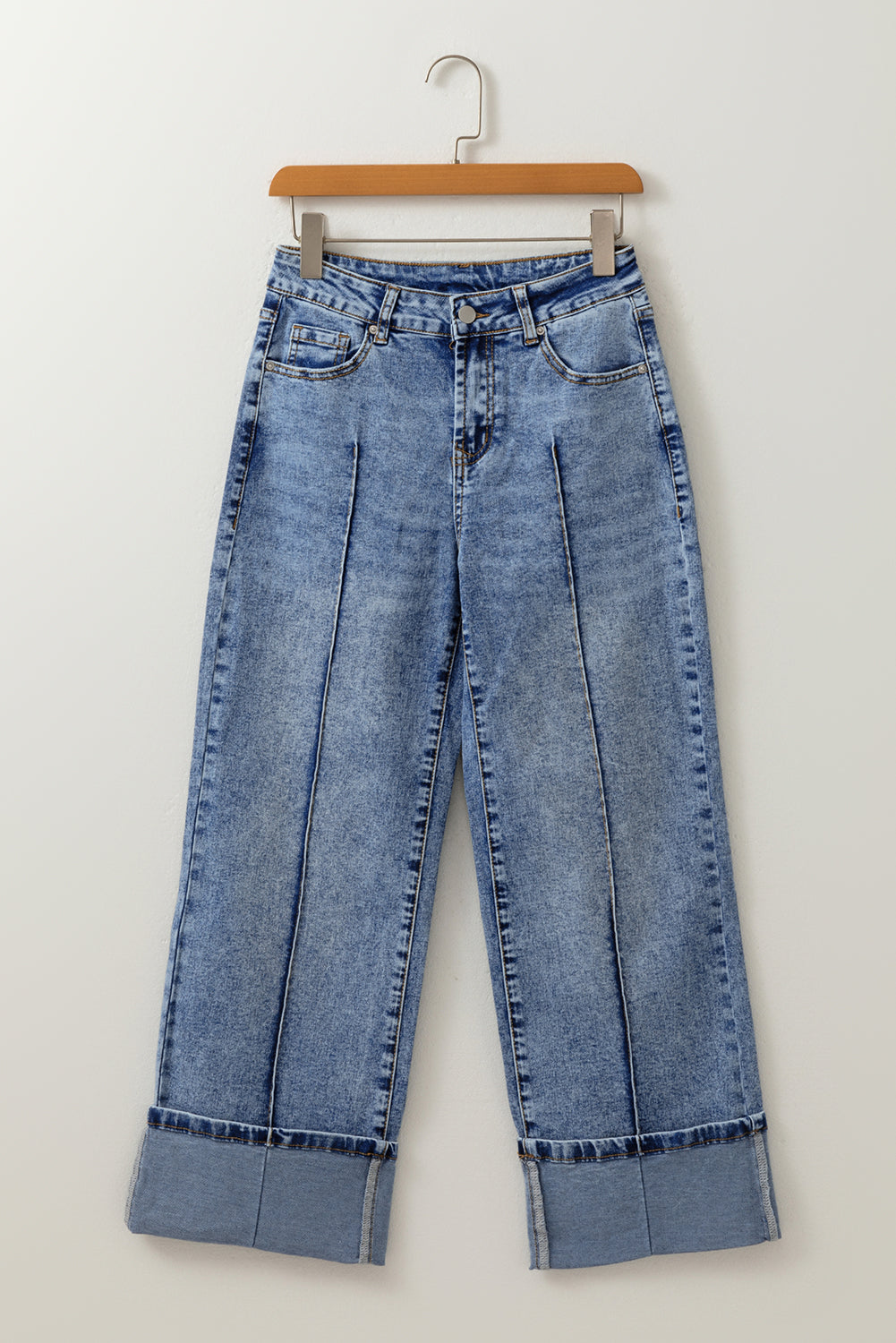 PRE-ORDER: Center Seam Cuffed Hem Straight High Waist Jeans