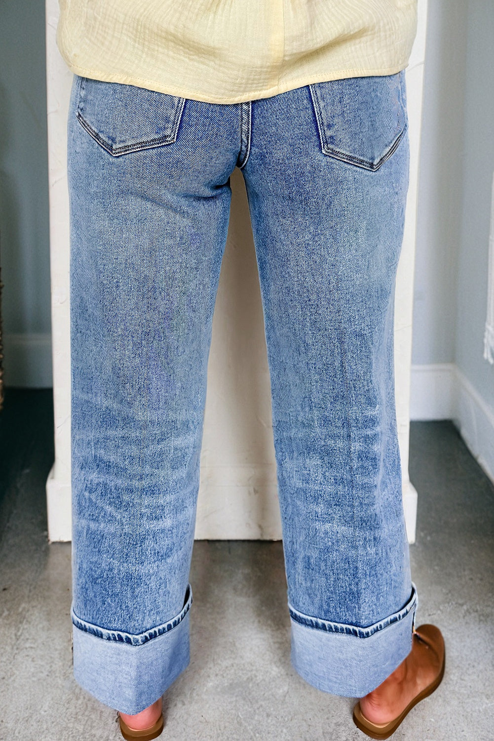 PRE-ORDER: Center Seam Cuffed Hem Straight High Waist Jeans