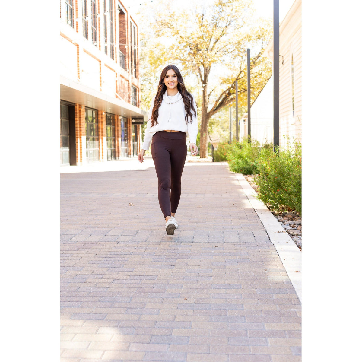 The Belle - Brown FLEECE Full Length Leggings with Pockets