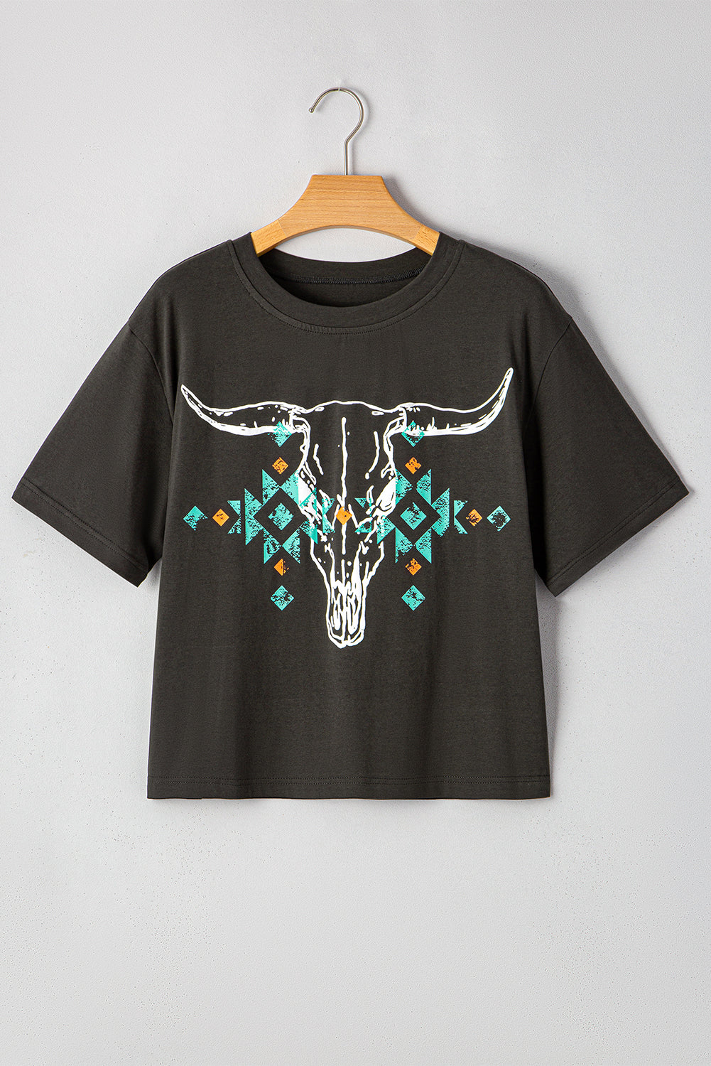 Vintage Western Bull Head Skull Turquoise Aztec Graphic Tee