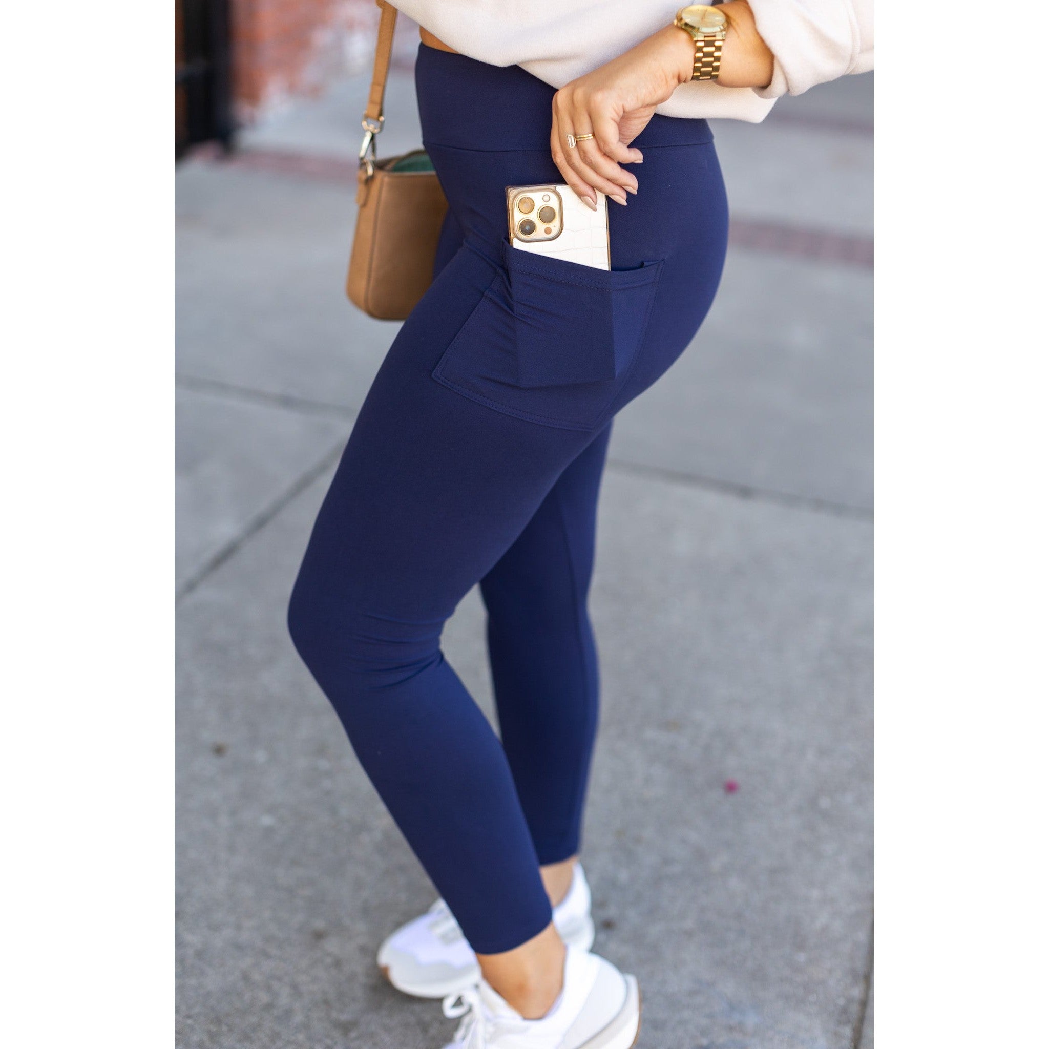 Navy Full-Length with Pocket Leggings - Luxe Leggings