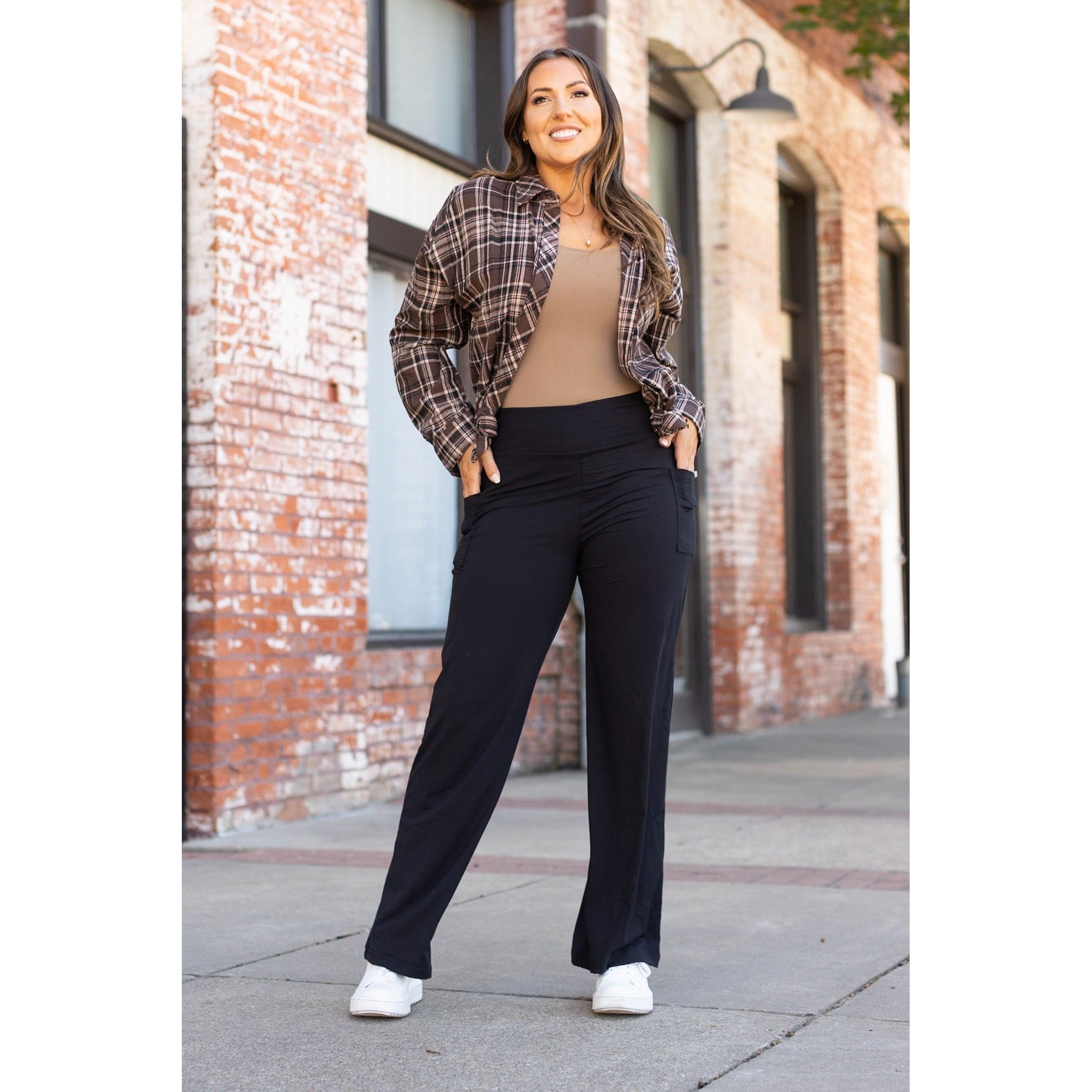 The Brooke - Black Wide Leg Full-Length with Pockets - Luxe Leggings by Julia Rose®