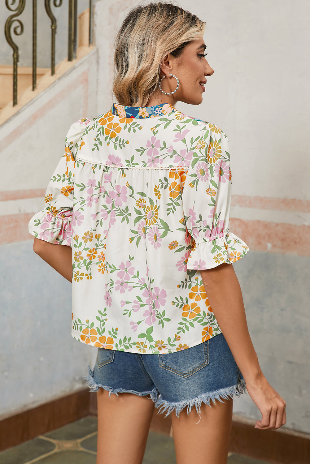 PRE-ORDER: Multicolour Half Sleeve Boho Floral Neckline Blouse