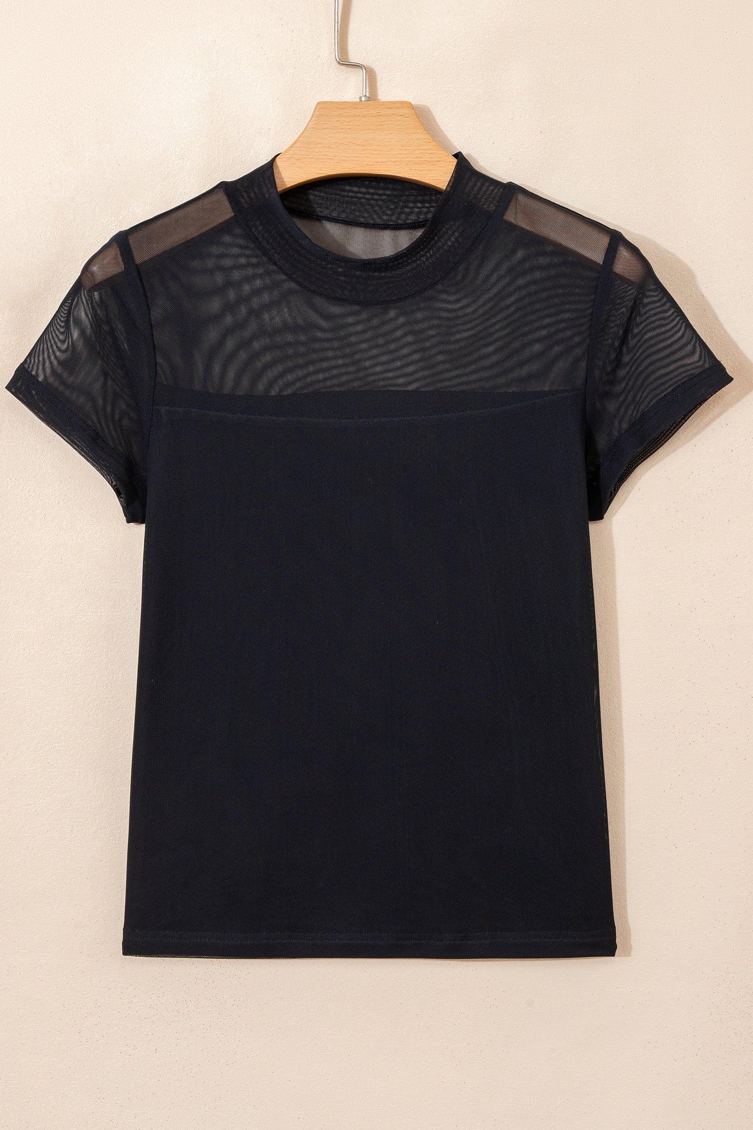 PRE-ORDER: Black Sheer Mesh Patchwork Cap Sleeve Tee