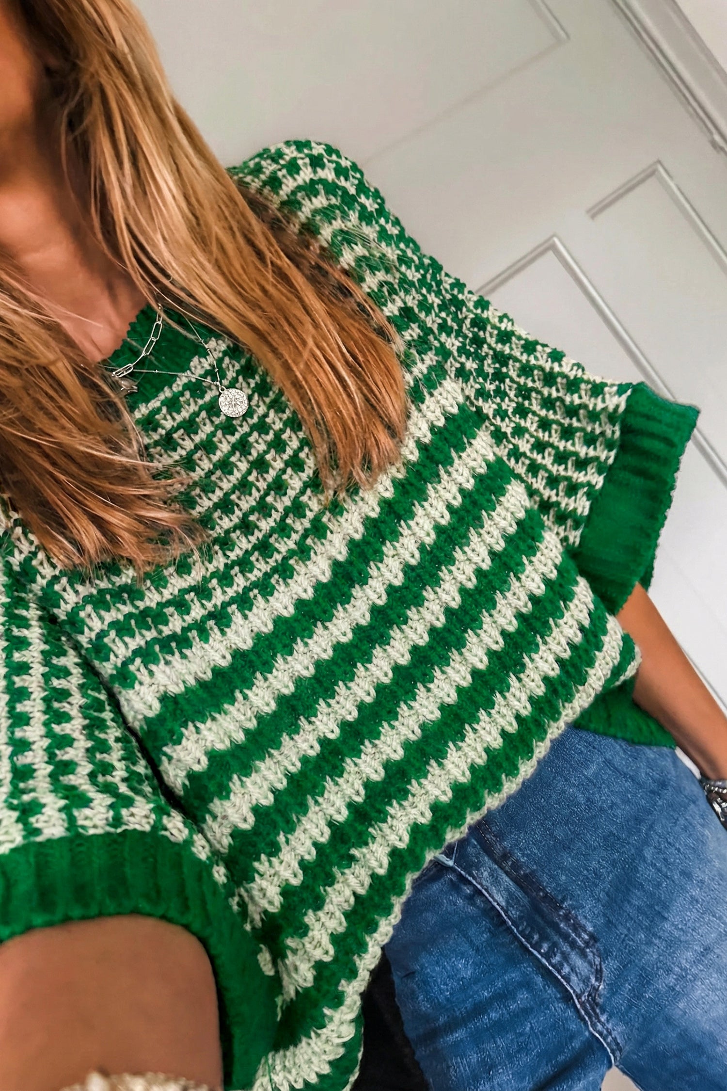 PRE-ORDER: Striped 3/4 Draped Sleeve Slouchy Sweater