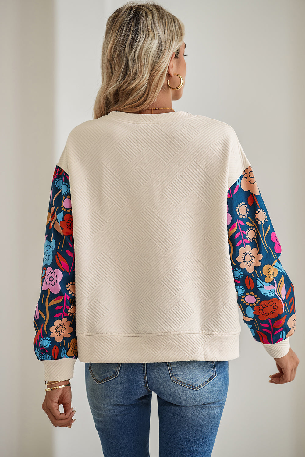 PRE-ORDER: Vintage Flower Patchwork Sleeve Textured Top