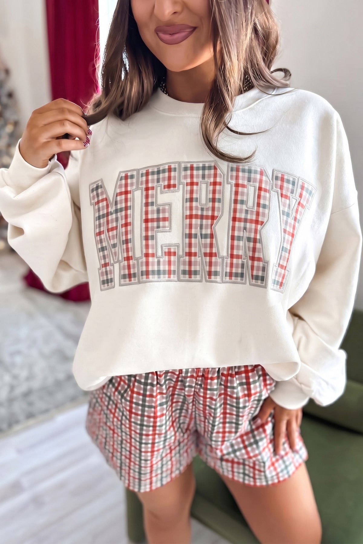 PRE-ORDER: Red Polka Dot MERRY Long Sleeve Top and Shorts Set