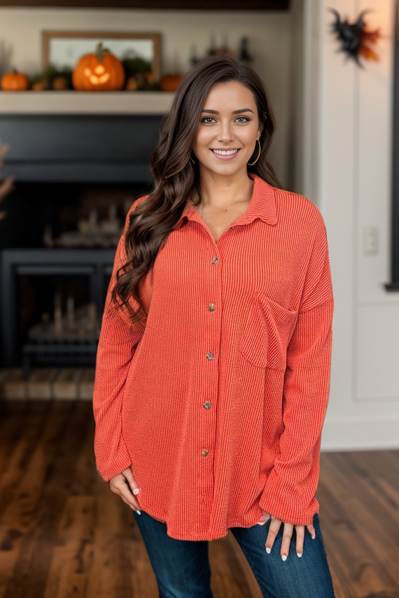 Simply Captivating Button Down in Orange