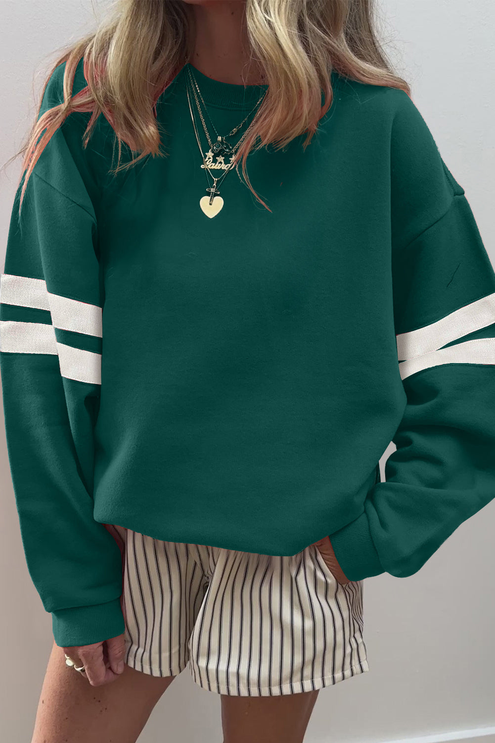 Preppy Striped Sleeve Loose Sweatshirt