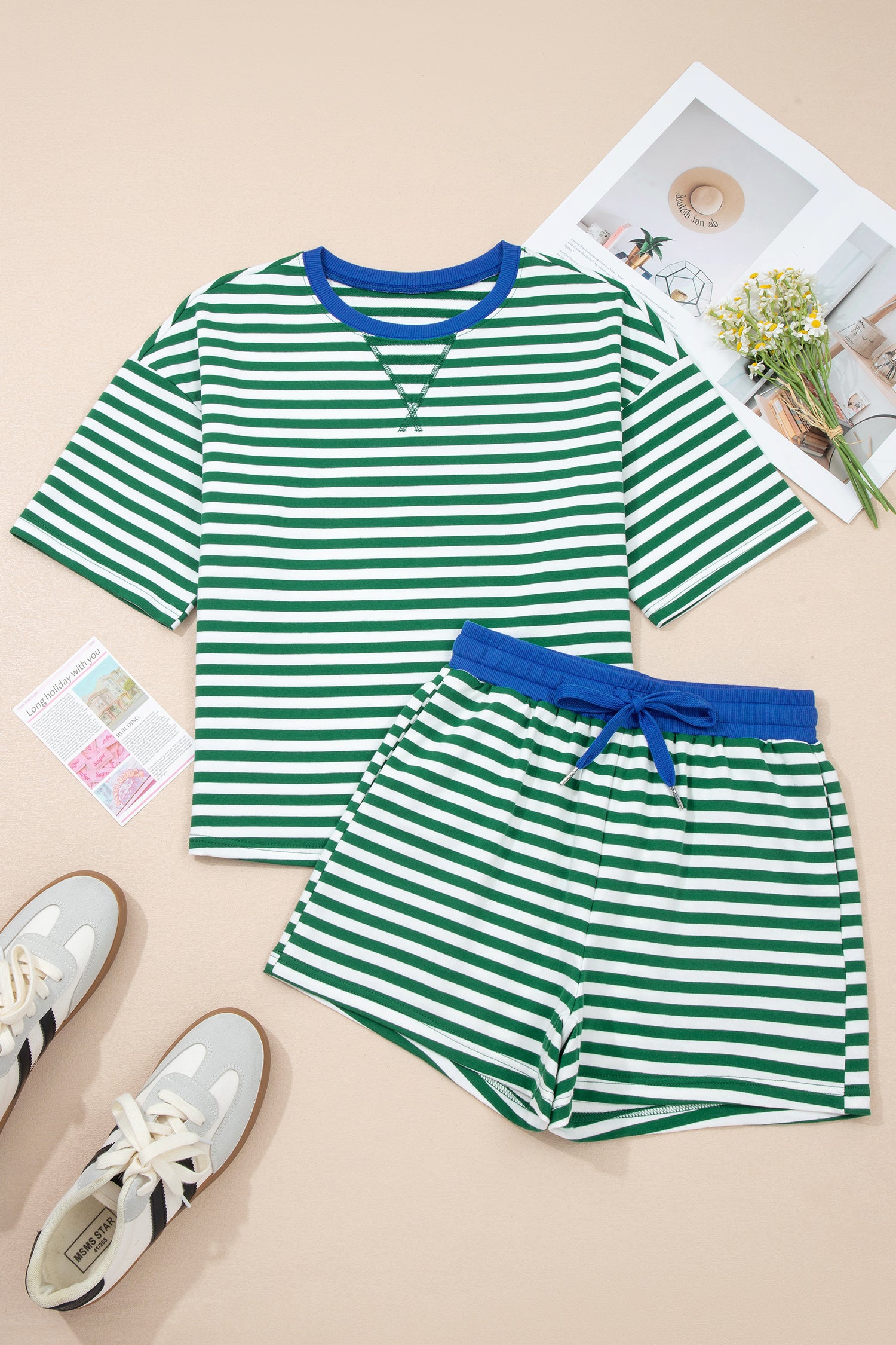 PRE-ORDER: Stripe Drop Shoulder Boxy Casual Terry Short Set