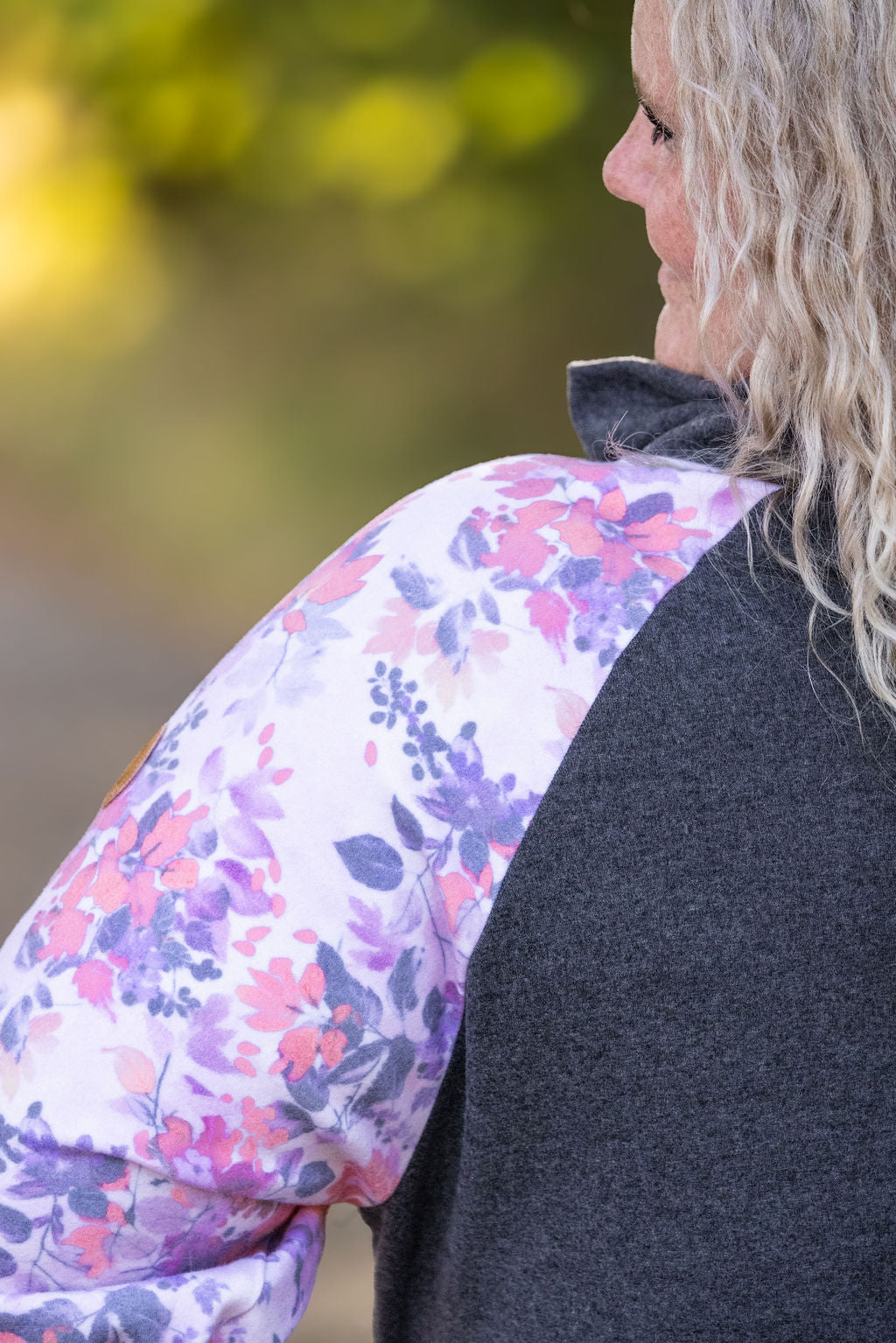 Zoey ZipCowl - Charcoal and Floral Leaves