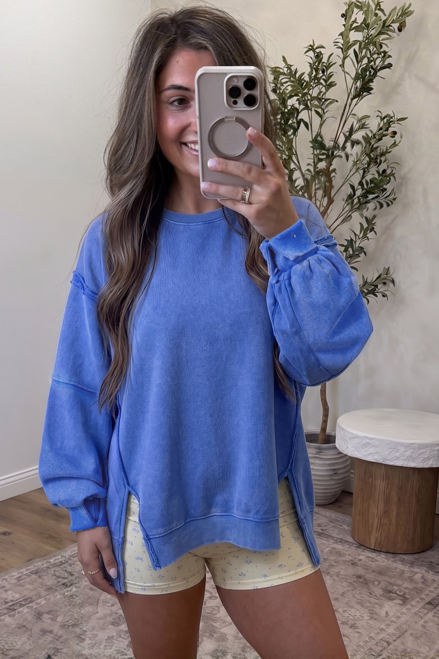PRE-ORDER: Mineral Wash Split Hem Loose Tunic Sweatshirt