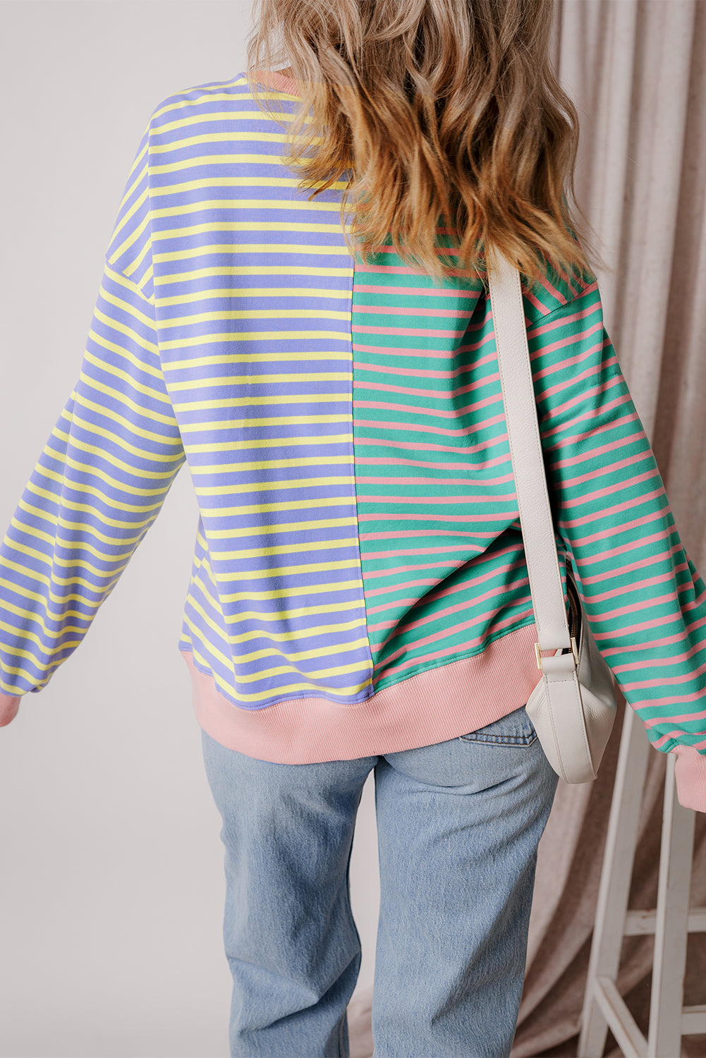 Casual Striped Colorblock Drop Shoulder Oversized Sweatshirt