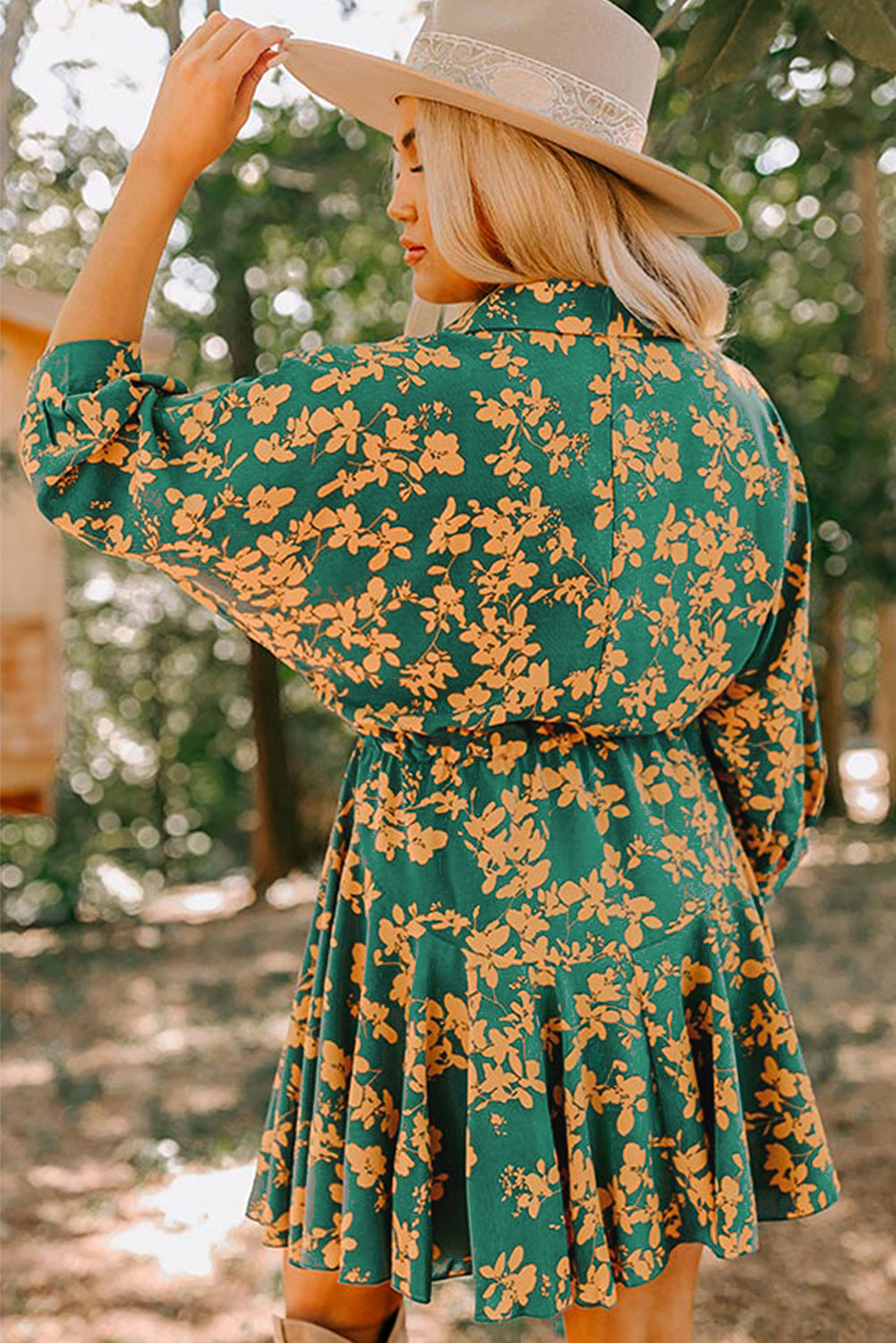 Floral Print Drawstring Tunic Dress