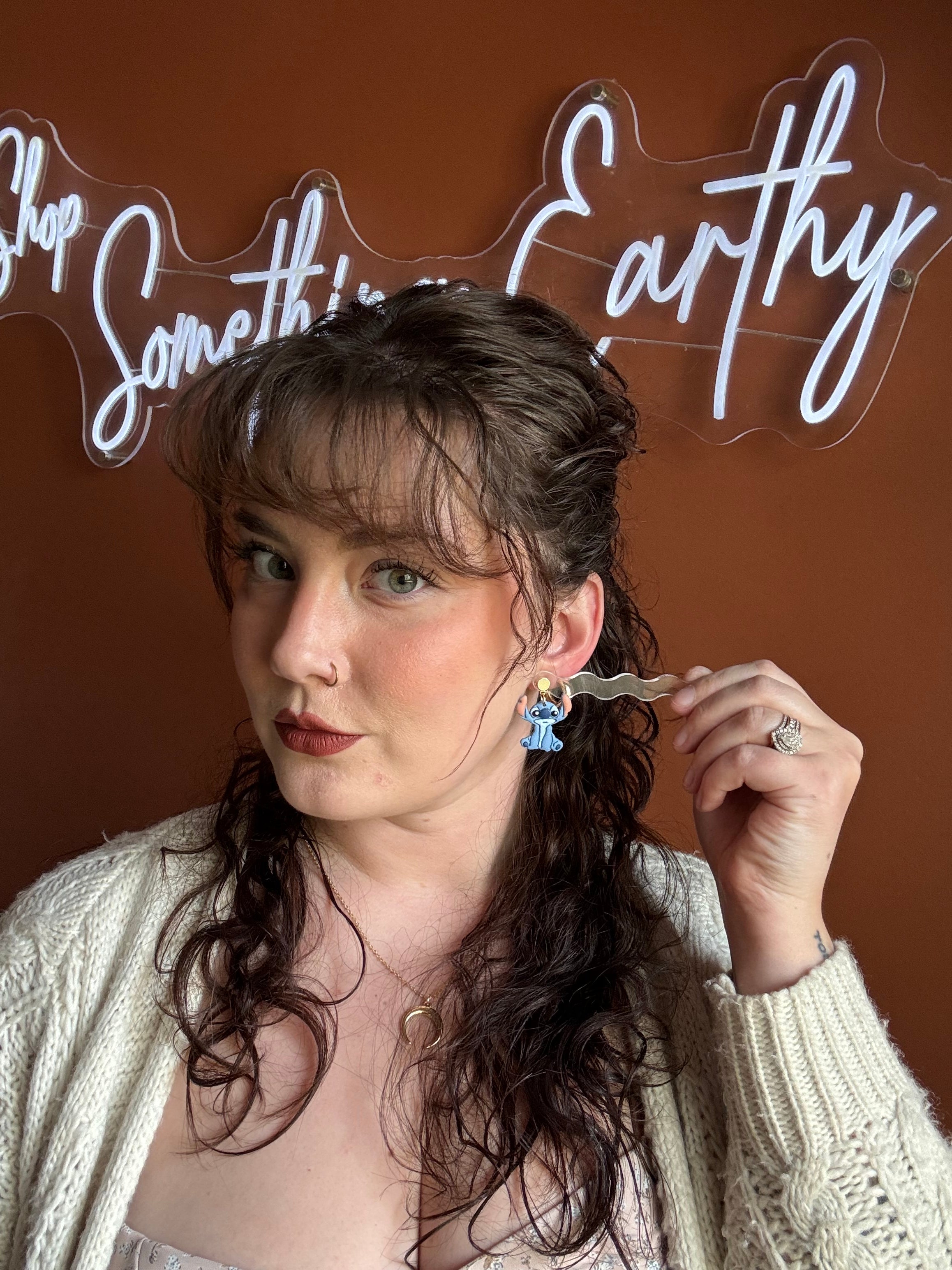 Blue Alien With Ice Cream Earrings