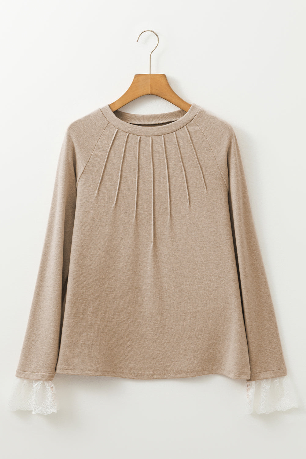 PRE-ORDER: Seam Detail Lace Contrast Cuffs Raglan Sleeve Top