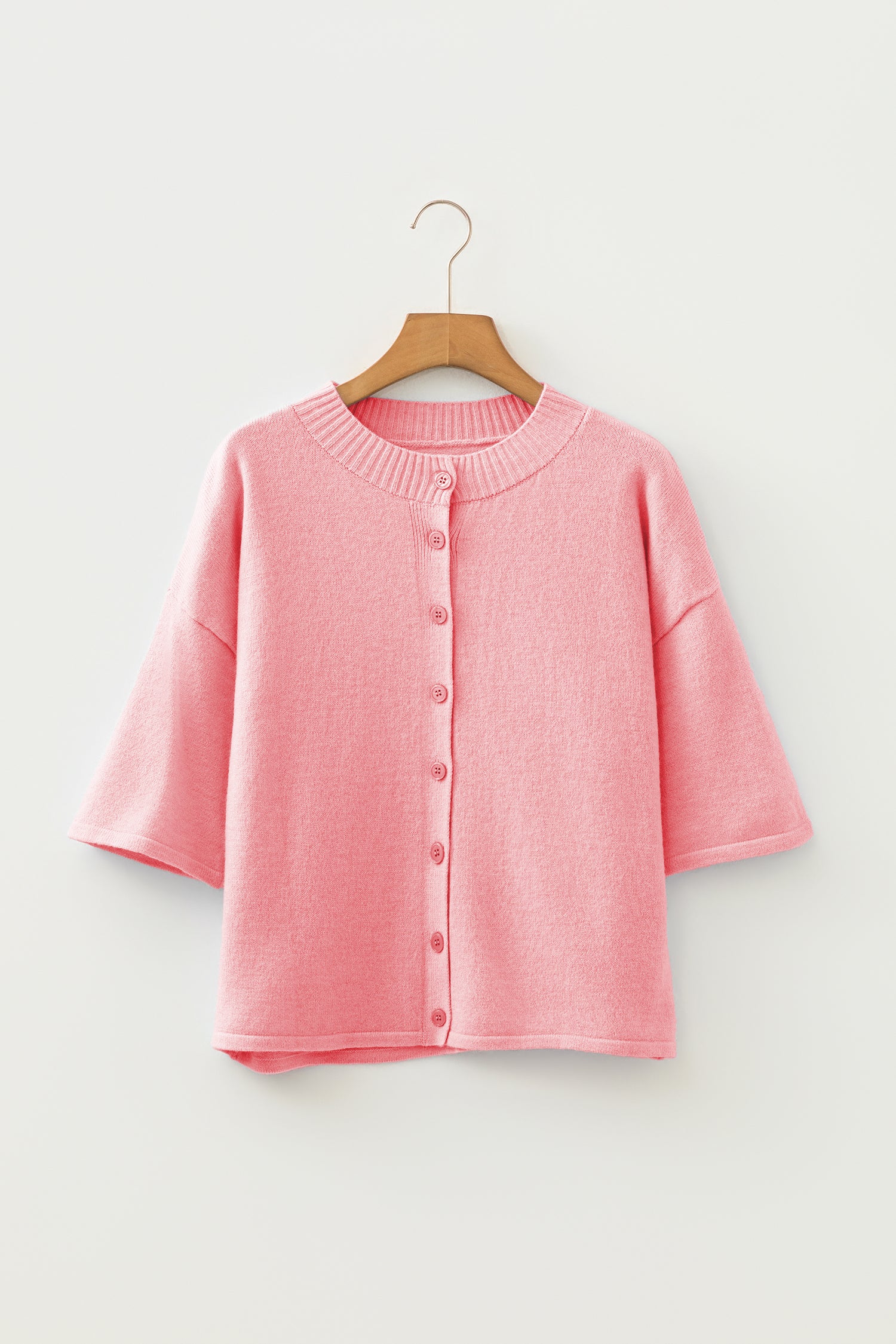 PRE-ORDER: 3/4 Sleeve Boxy Knit Button Down Sweater Cardigan
