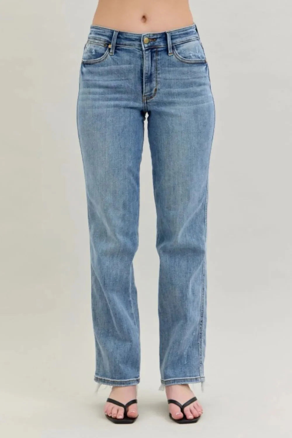 Frayed Hem Cell Phone Pocket Dad Jeans