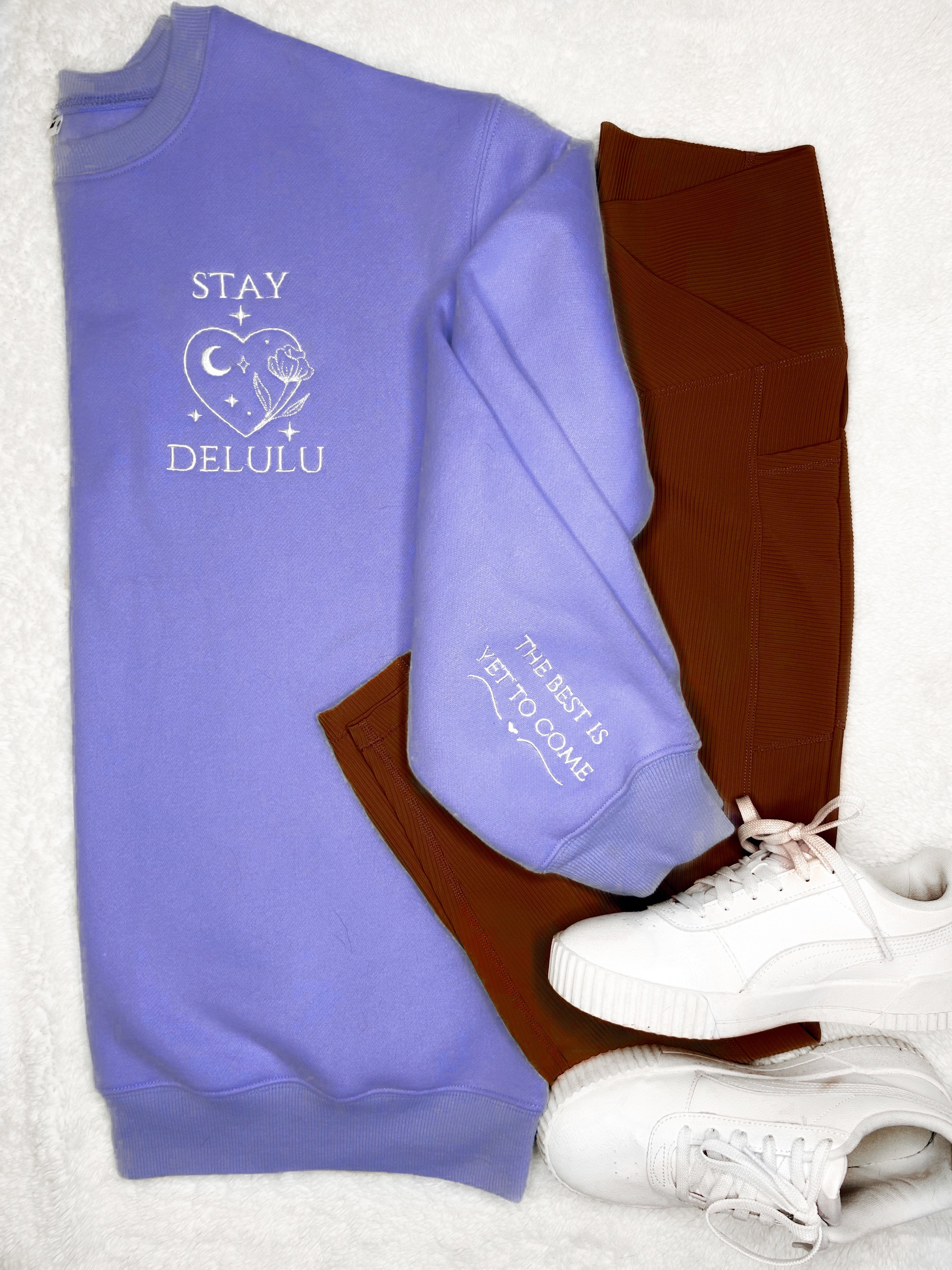 “Stay Delulu” Spring Scuba Sweatshirt