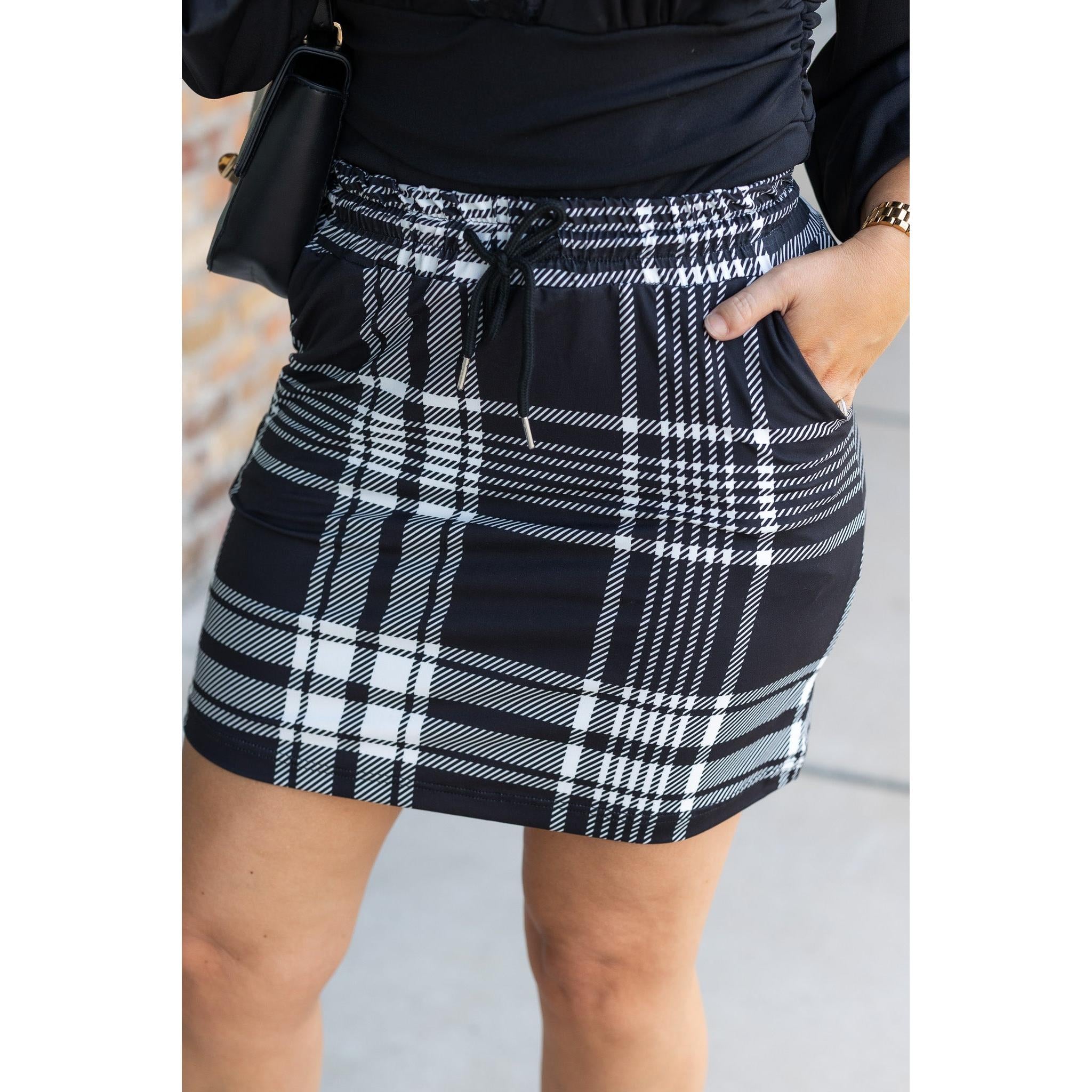 The Amelia - Black And White Plaid Jogger Skirt
