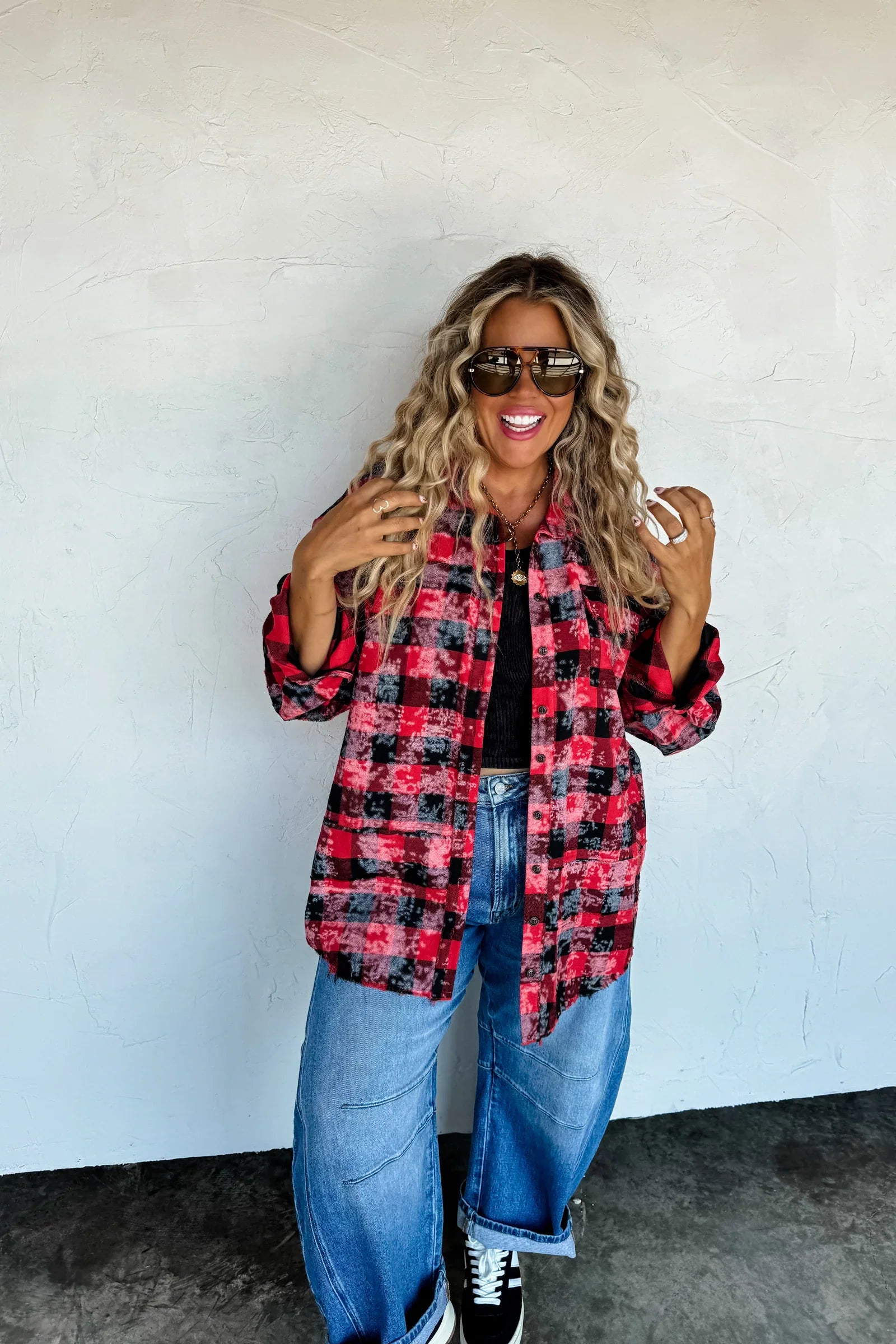 PRE-ORDER: Juniper Bleached Plaid Top