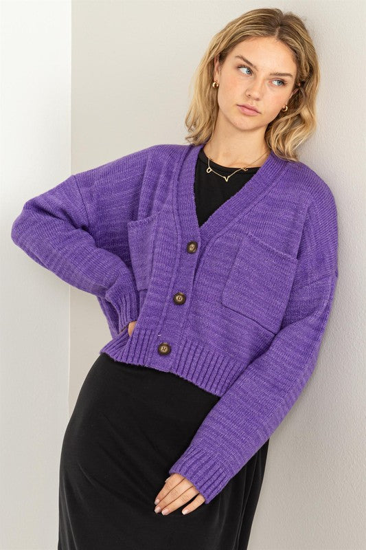 Cute Mood Crop Shoulder Cropped Cardigan Sweater