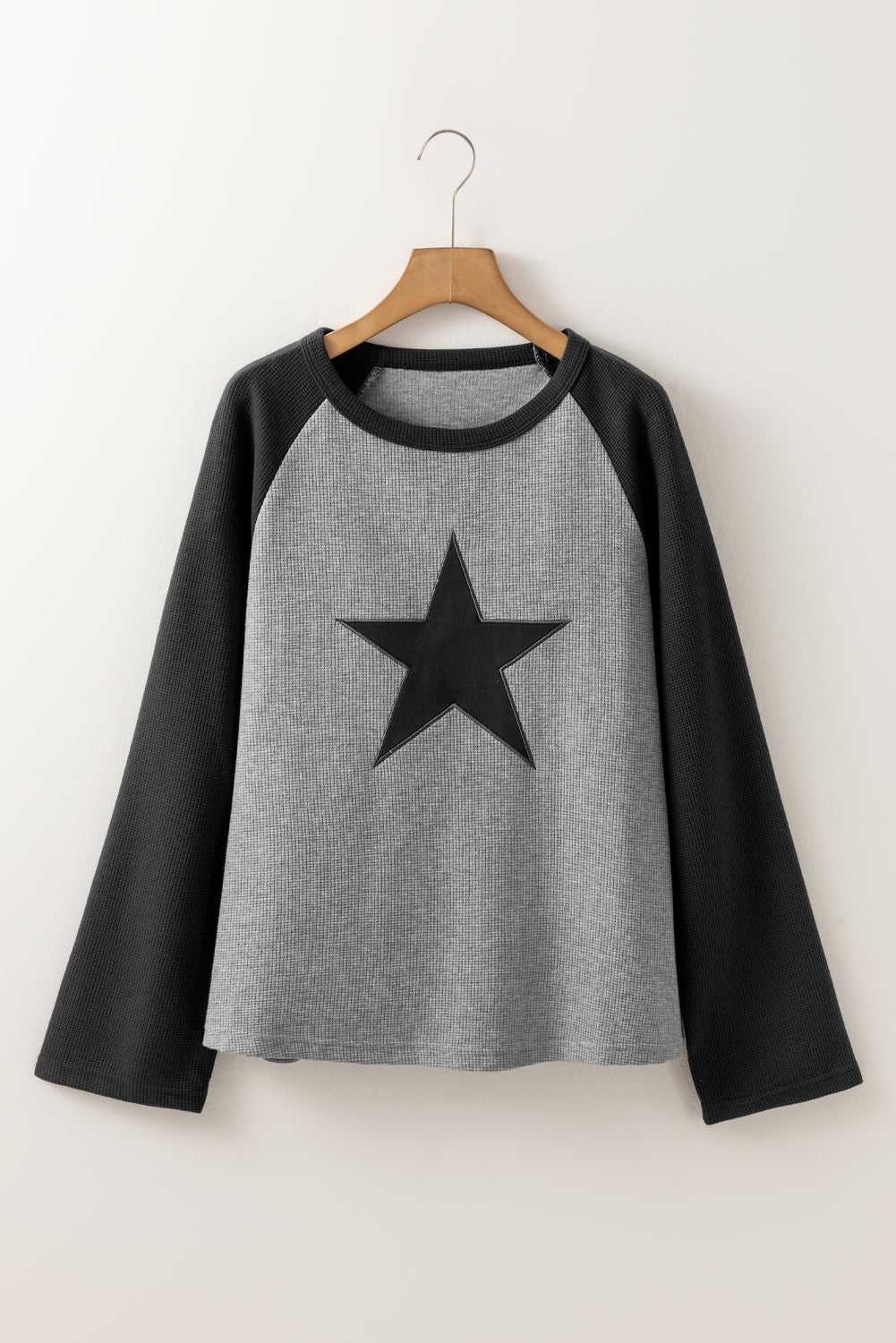 Waffle Knit Colorblock Star Patch Raglan