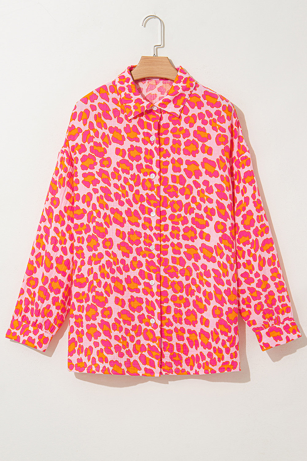 PRE-ORDER: Rose Leopard Print Button-Up Crinkle Shirt