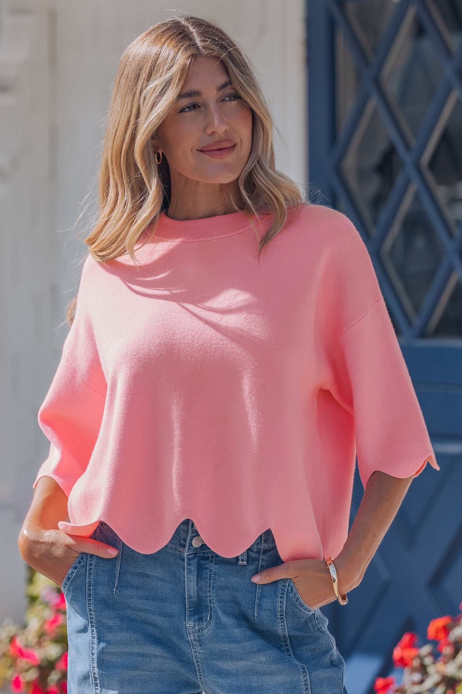 PRE-ORDER: Scalloped Hem 3/4 Sleeve Sweater