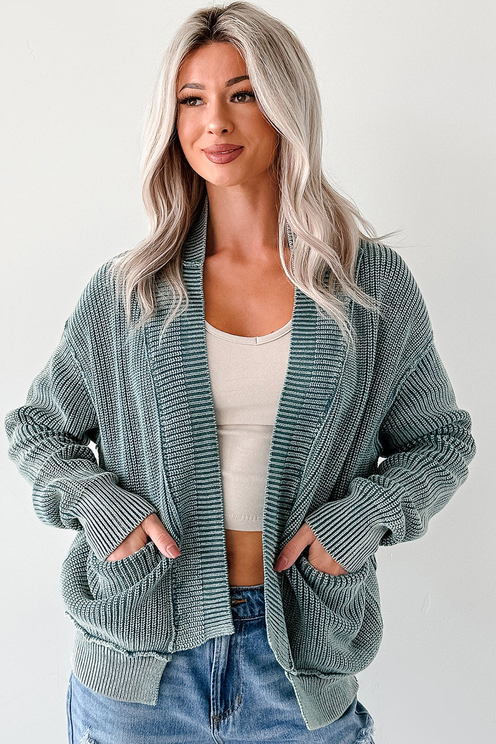 PRE-ORDER: Mineral Wash Exposed Seam Patchwork Knit Cardigan
