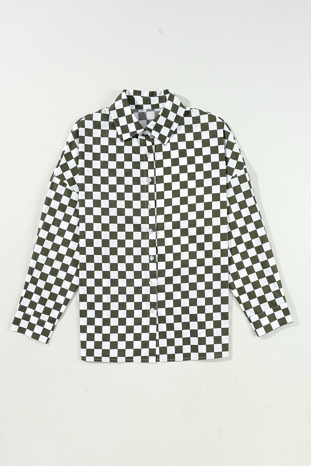 Green Checkered Drop Shoulder Casual Shirt