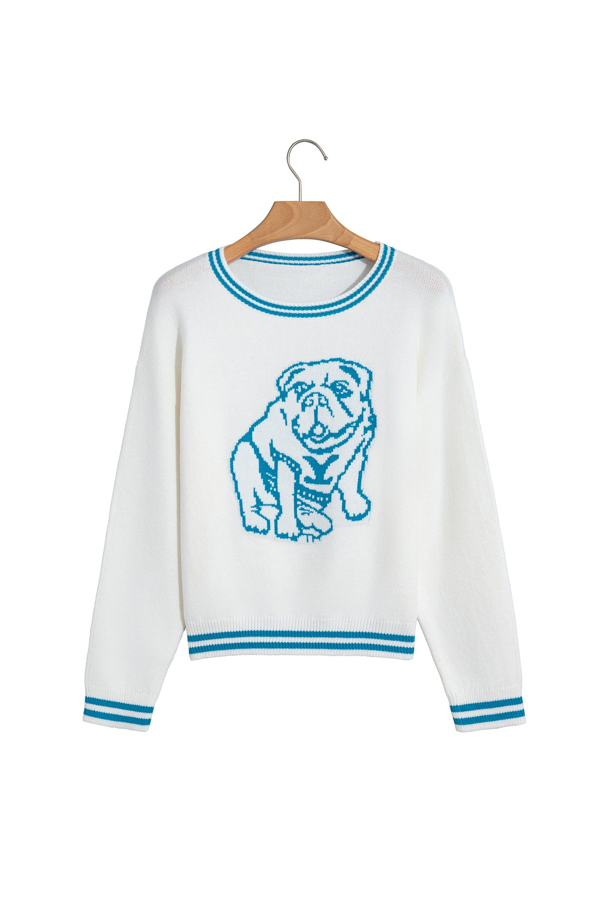 PRE-ORDER: Light Blue Bulldog Contrast Trim Round Neck Casual Sweater