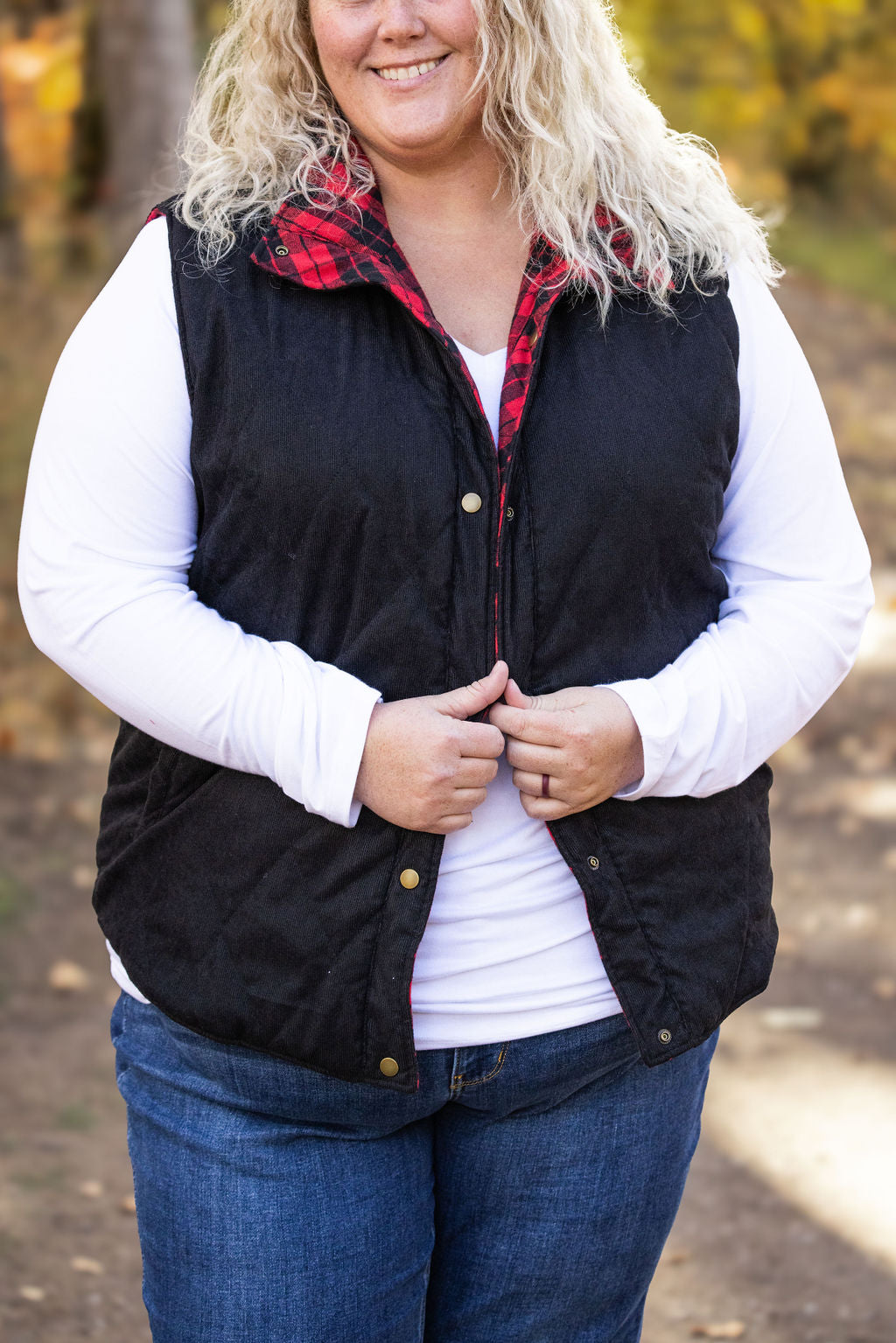 Reversible Vest - Corded Black and Plaid