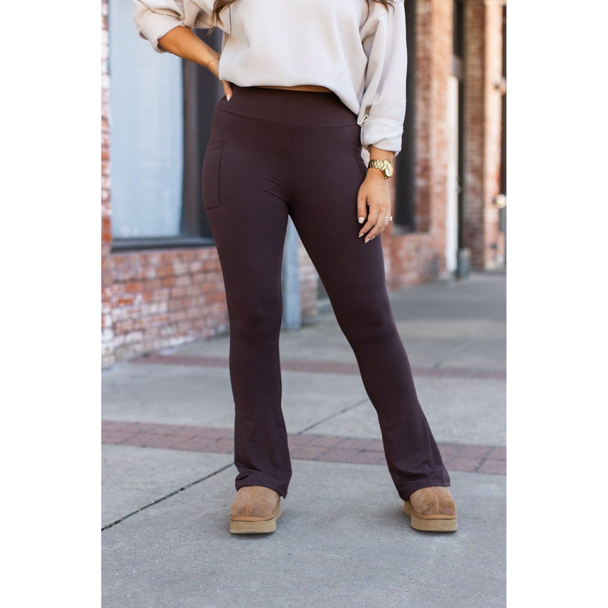 The Brandy - Brown Flare Leggings WITH POCKETS - Luxe Leggings